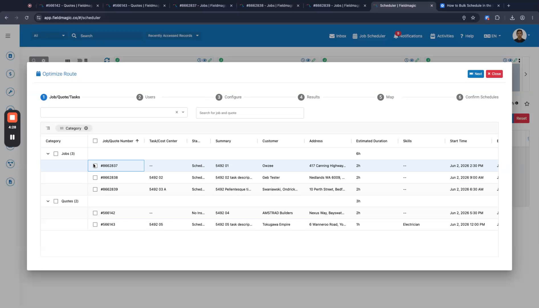 How to Optimize Route in Scheduler - step 2