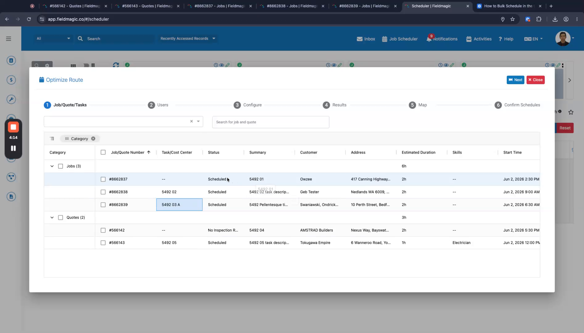 How to Optimize Route in Scheduler - step 3