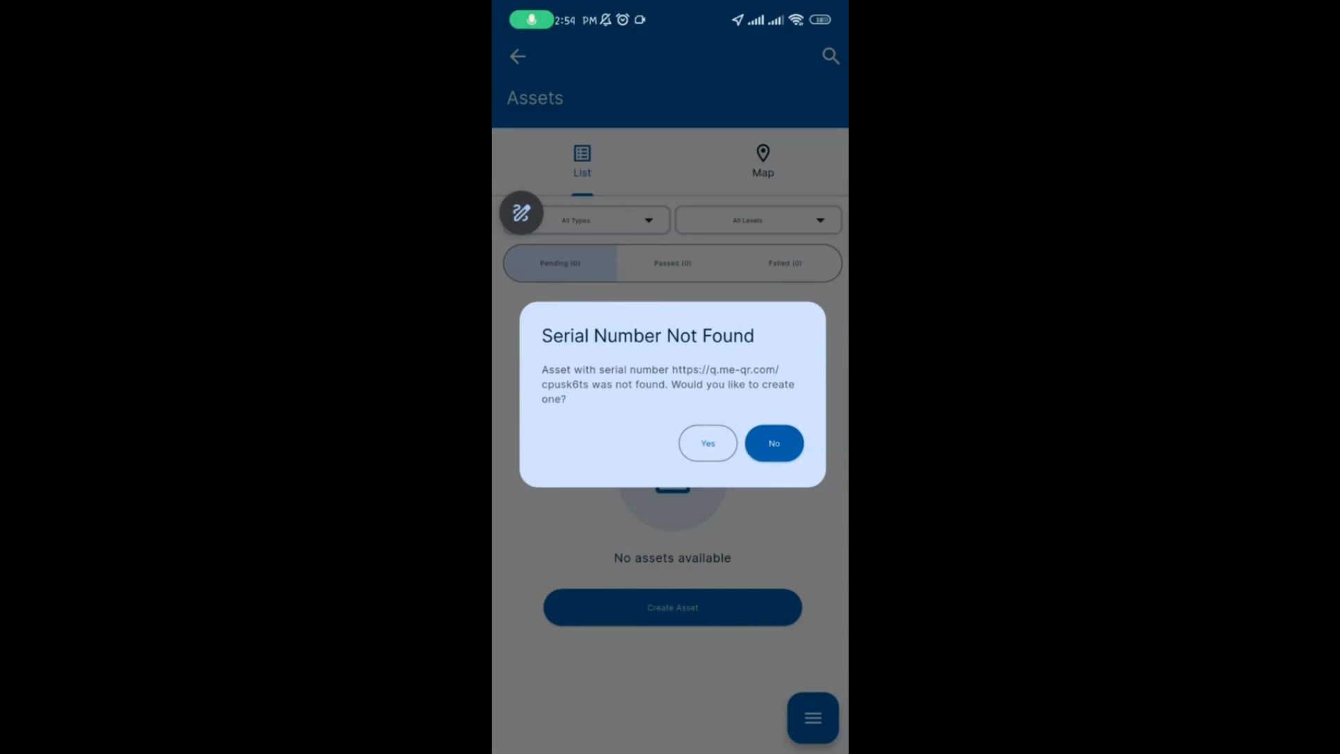 Scanning a QR Code for an Asset Type and Checklist in a Job - step 5